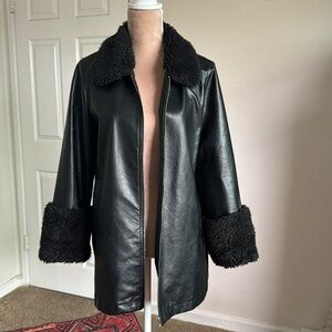 Faux Fur Lines Black Faux Leather Jacket